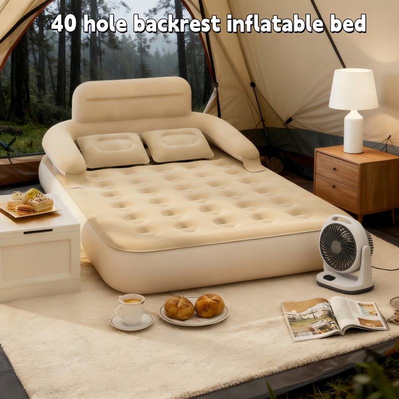 Bed Outdoor Camping - เตียงลมสำหรับตั้งแคมป์กลางแจ้งแบบพกพาสำหรับสองคน พร้อมพนักพิงและโซฟาเป่าลมแบบนุ่มสบาย ใช้เป็นเบาะลมสำหรับนอนพักผ่อนที่บ้านได้