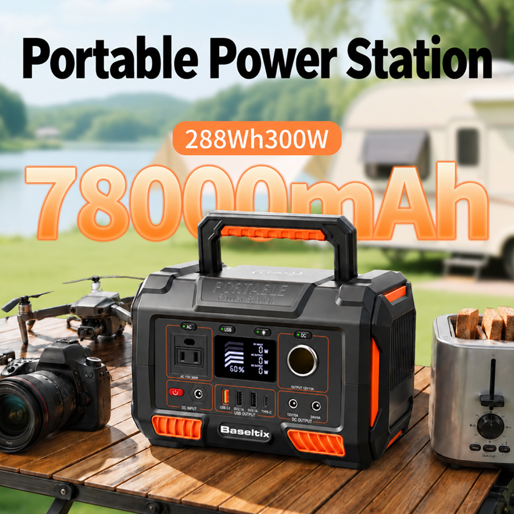 Outdoor Camping Usa - สถานีพลังงานแบบพกพา 78000mAh 300W, เครื่องกำเนิดไฟฟ้าพลังงานแสงอาทิตย์ 228Wh พร้อมแบตเตอรี่สำรอง