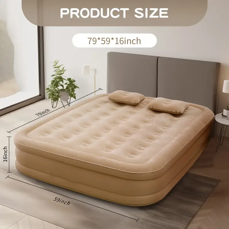 Bed Outdoor Camping - ที่นอนลมสำหรับแคมป์ปิ้งแบบพกพา PVC ที่นอนเป่าลมสำหรับนอนหลับอย่างหรูหรา 2 คน พร้อมปั๊มในตัว