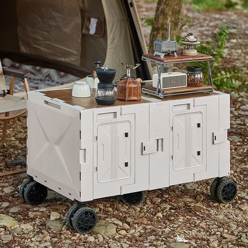 Outdoor Camping Trolley - รถเข็นแคมป์ปิ้งอเนกประสงค์สำหรับใช้งานกลางแจ้ง พร้อมอุปกรณ์ปิกนิก โต๊ะรับประทานอาหารพับได้เคลื่อนย้ายสะดวก รถแคมป์ปิ้งอเนกประสงค์