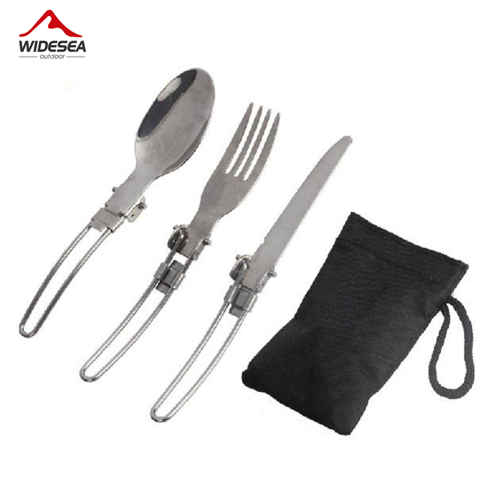 Outdoor Camping Dining Set - 3 ชิ้น 1 เซ็ตแบบพกพากลางแจ้งตั้งแคมป์ท่องเที่ยวปิกนิกพับสแตนเลสชุดช้อนส้อมช้อนส้อมมีดบนโต๊ะอาหารจัดส่งฟรี