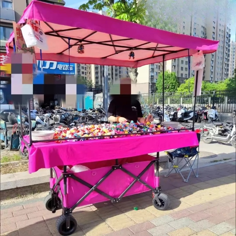 Outdoor Camping Trolley - รถเข็นขายของพร้อมโต๊ะขนาดใหญ่ สามารถยกขึ้นและพับเก็บได้ รถเข็นเคลื่อนที่สำหรับขายของนอกสถานที่ รถเข็นขายขนมสำหรับตั้งแคมป์